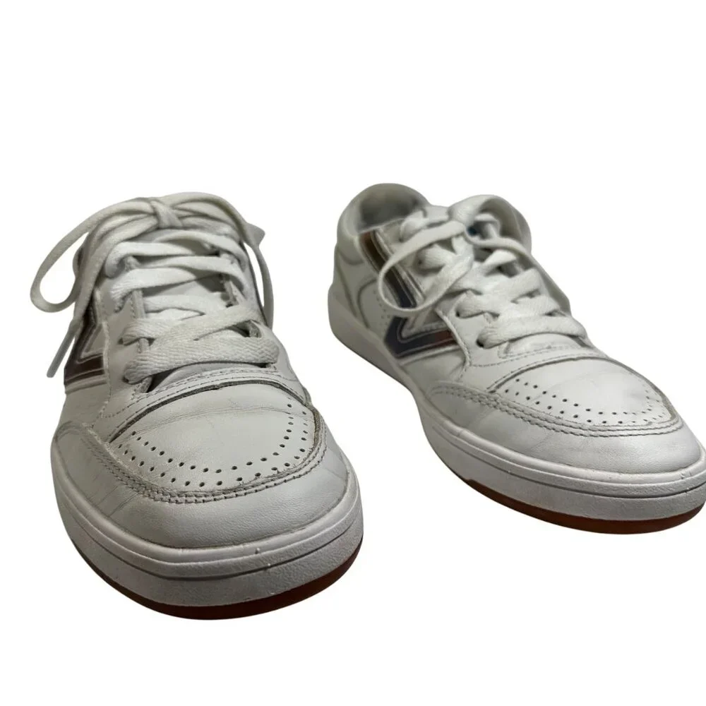 Vans Womens 6.5 Mens 5 White Leather Sneakers With Multicolor Accents Lace-Up - Picture 4 of 14